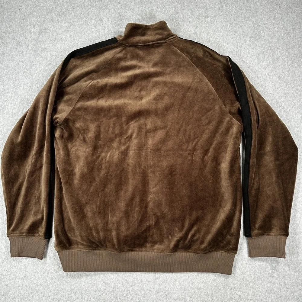 Tenore Jacket Mens Large Brown Velour Full Zip Track Suit Top Black Stripe Retro